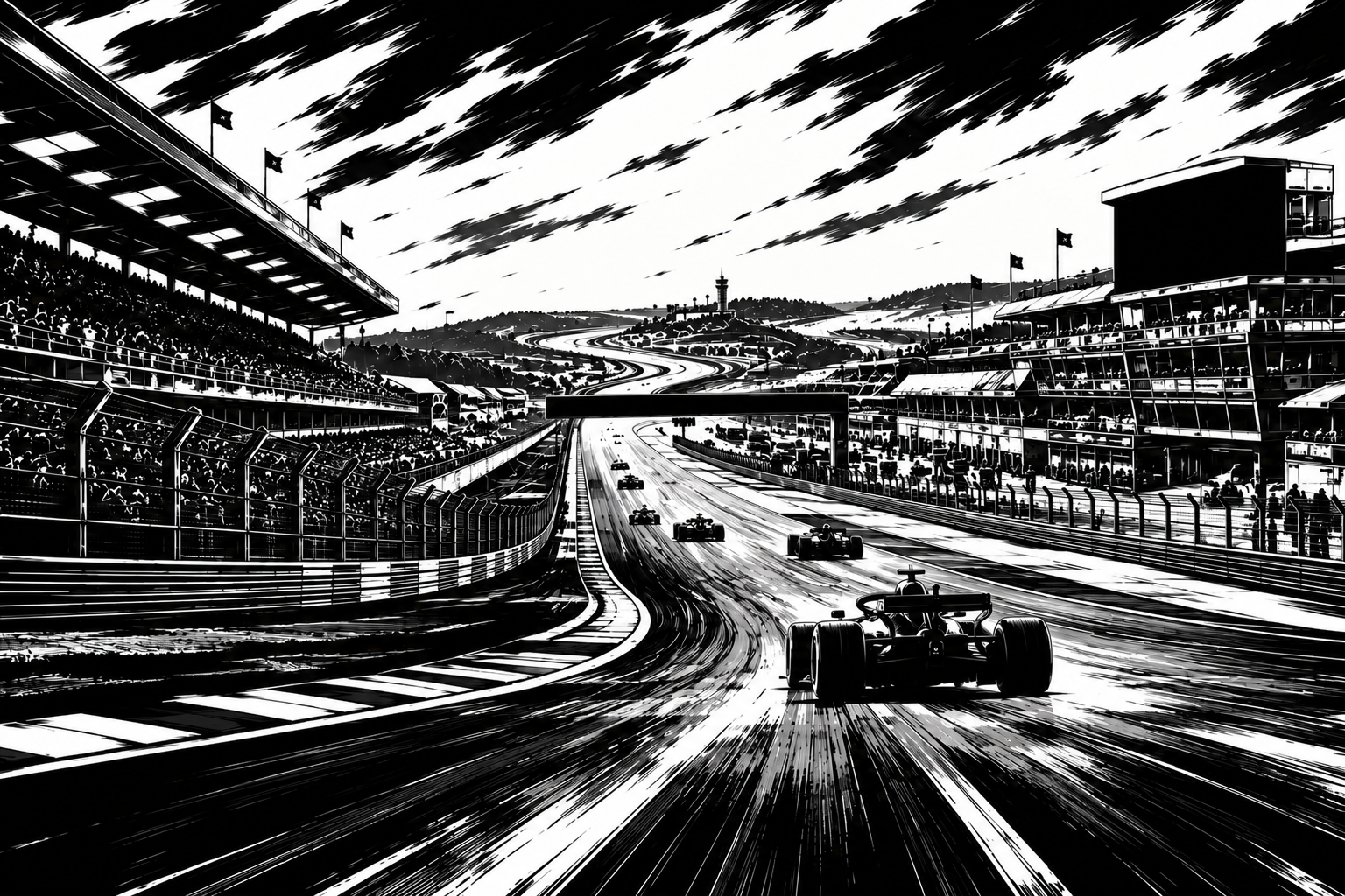 Formel 1-bilar i tävling på racerbanan
